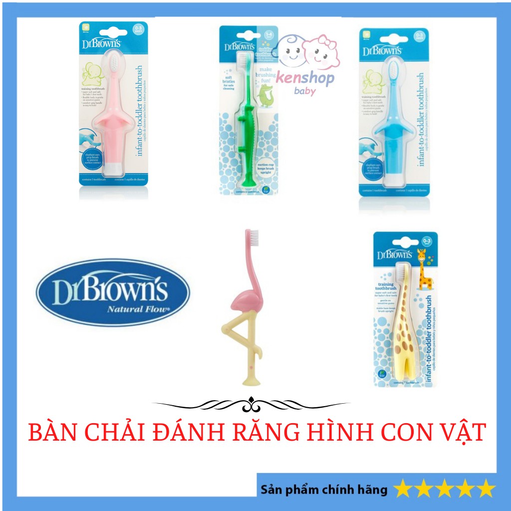 [HÀNG CHÍNH HÃNG] Bàn chải đánh răng trẻ em Dr Brown's hình con vật 0-3Y