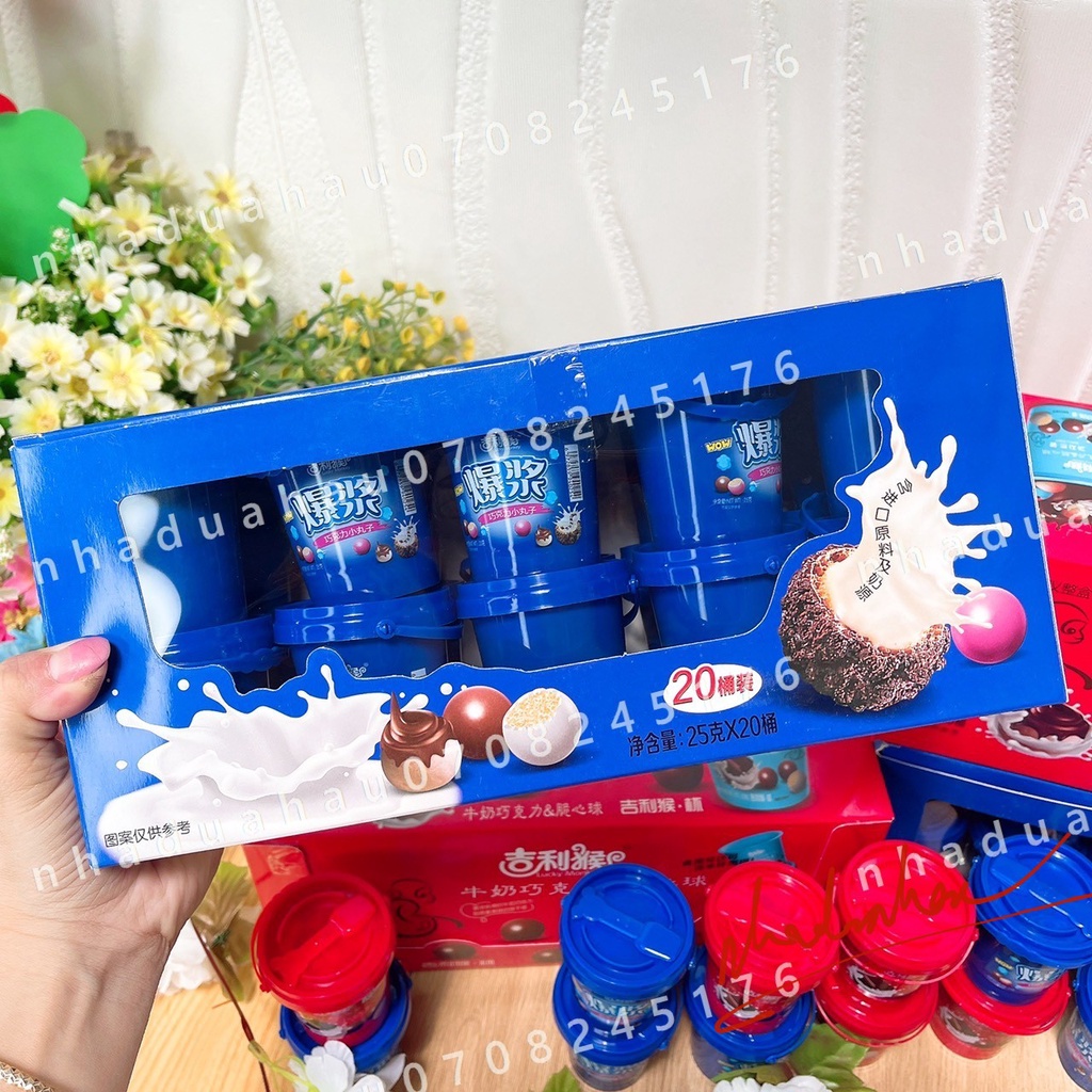 Xô kẹo sô cô la viên mix bánh oreo kèm muỗng múc mini dễ thương Hongkong xô 25gam