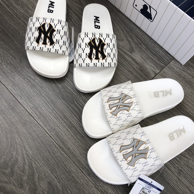 Dép Quai Ngang 𝗠𝗟𝗕 Hàn Quốc Full Size Nam Nữ Logo Thêu 2 Màu Trắng Đen