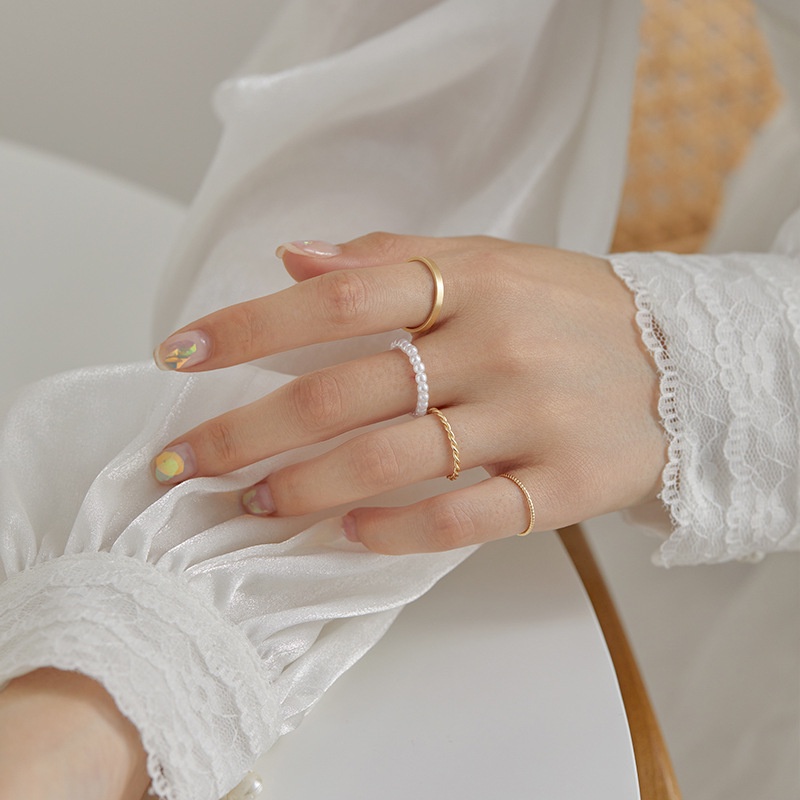 Set 4 nhẫn đeo tay đính hạt ngọc trai giả thời trang cho nữ