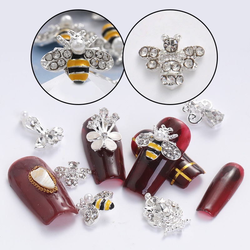 Miếng Dán Trang Trí Móng Tay Bằng Hợp Kim Hình Chú Ong Đính Đá Opal Kiểu Nhật Bản Độc Đáo Diy