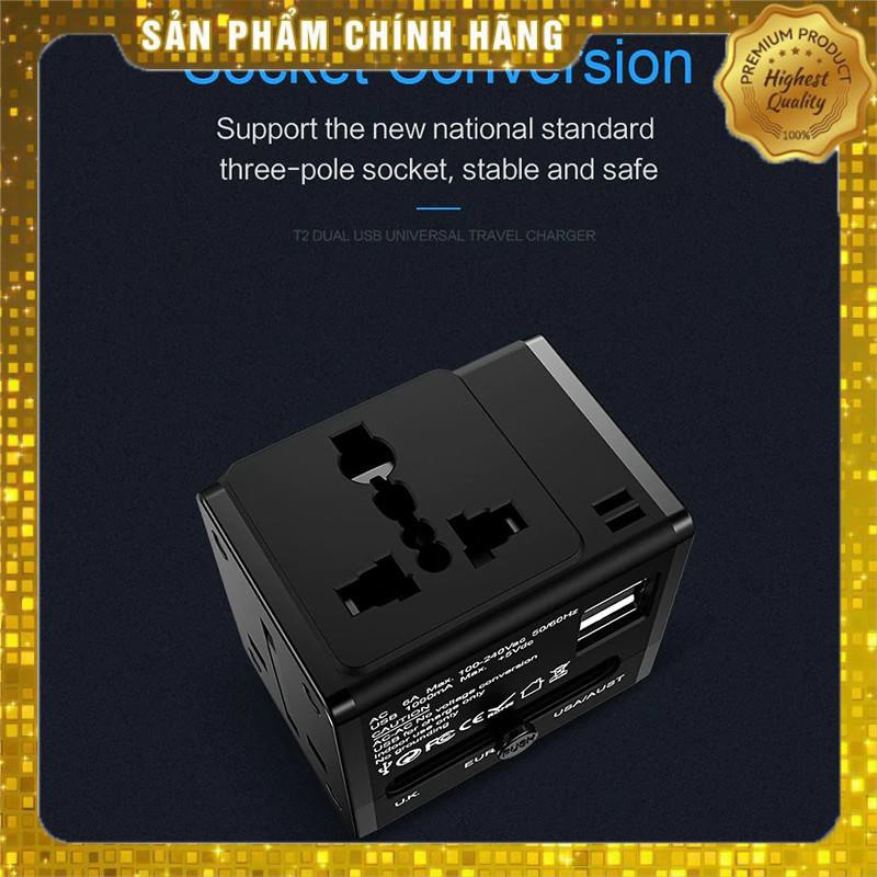 Adapter sạc nhanh du lịch chính hãng USAMS T2 Hỗ trợ 2 cổng sạc tiêu chuần 1A đa năng