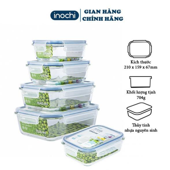 Hộp Thuỷ Tinh Chữ Nhật Đựng Thực Phẩm Nikko INOCHI Đựng Đồ Ăn Thức Ăn Bảo Quản Thực Phẩm TTCN-370