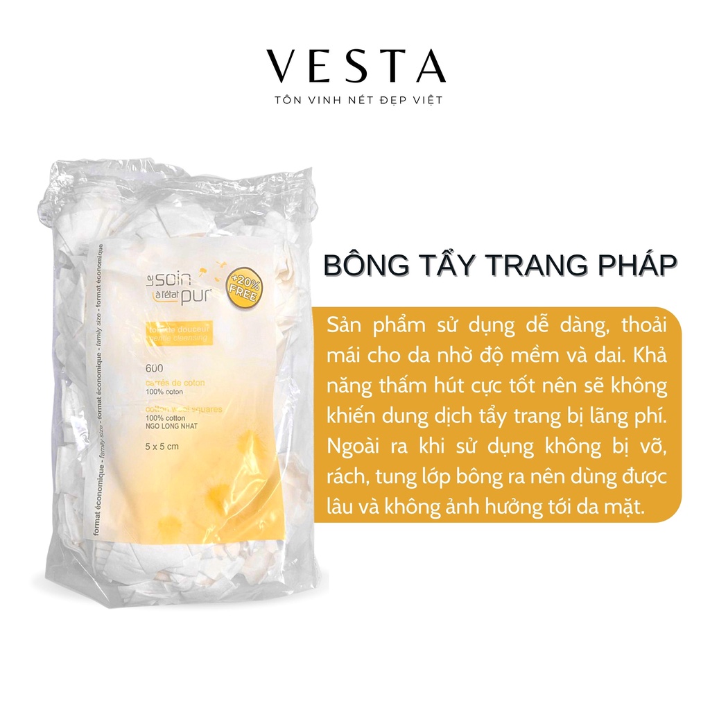 Bông Tẩy Trang Tetra Pháp Medical Carres De - Bông Tẩy Trang Cotton 600 miếng Le Soin Làl'état Pur