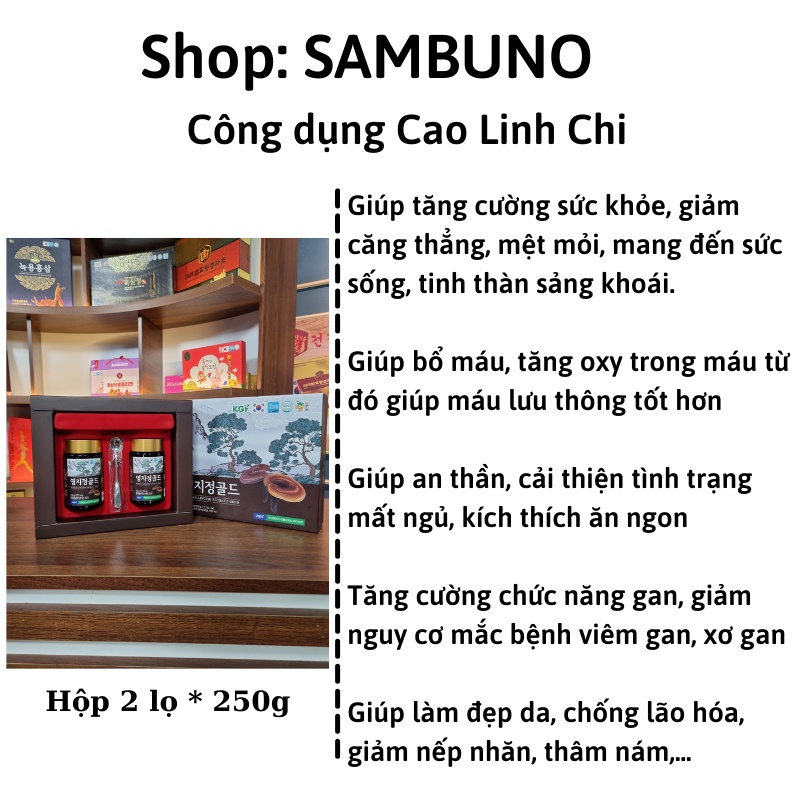 Cao Linh Chi Korea Green Food Cao Cấp Hộp 2 lọ x 250g, Chiết xuất từ nấm linh chi Hàn Quốc chính hãng