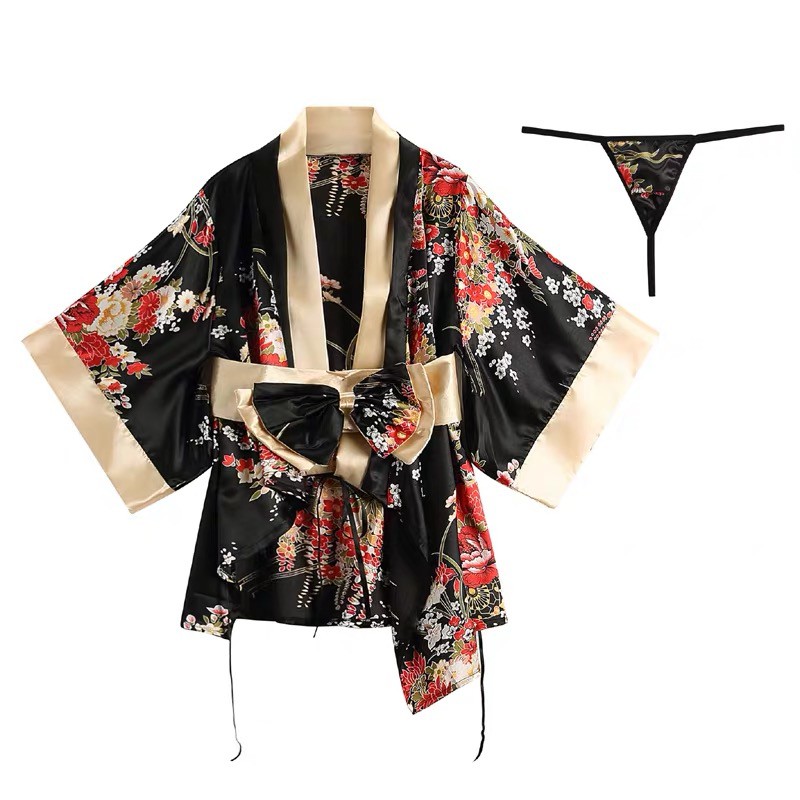Set đồ ngủ cosplay người hầu xinh xắn, kimono Nhật Bản cosplay sexy trang phục truyền thống hai màu đỏ, đen