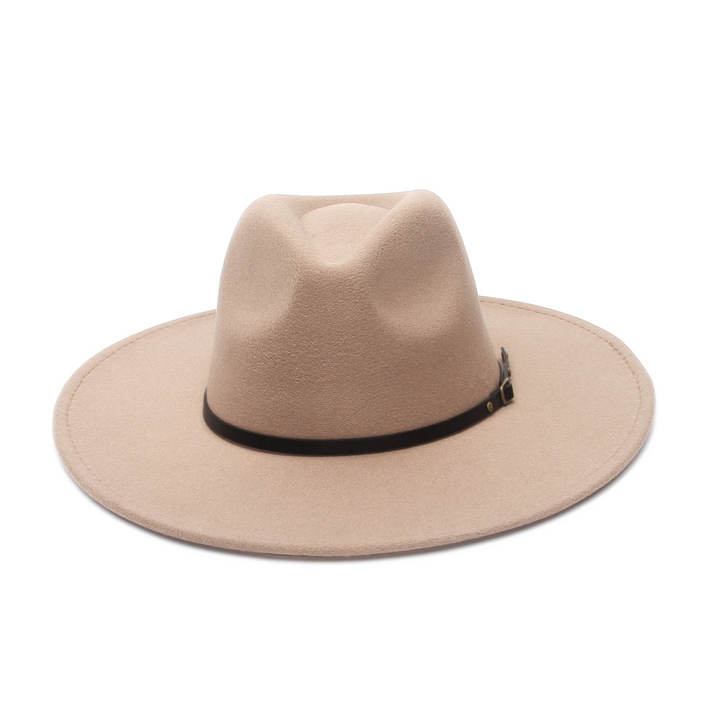 Mũ fedora rộng vành 9.5cm màu trơn phối dây phong cách jazz Anh quốc cổ điển cho nam và nữ
