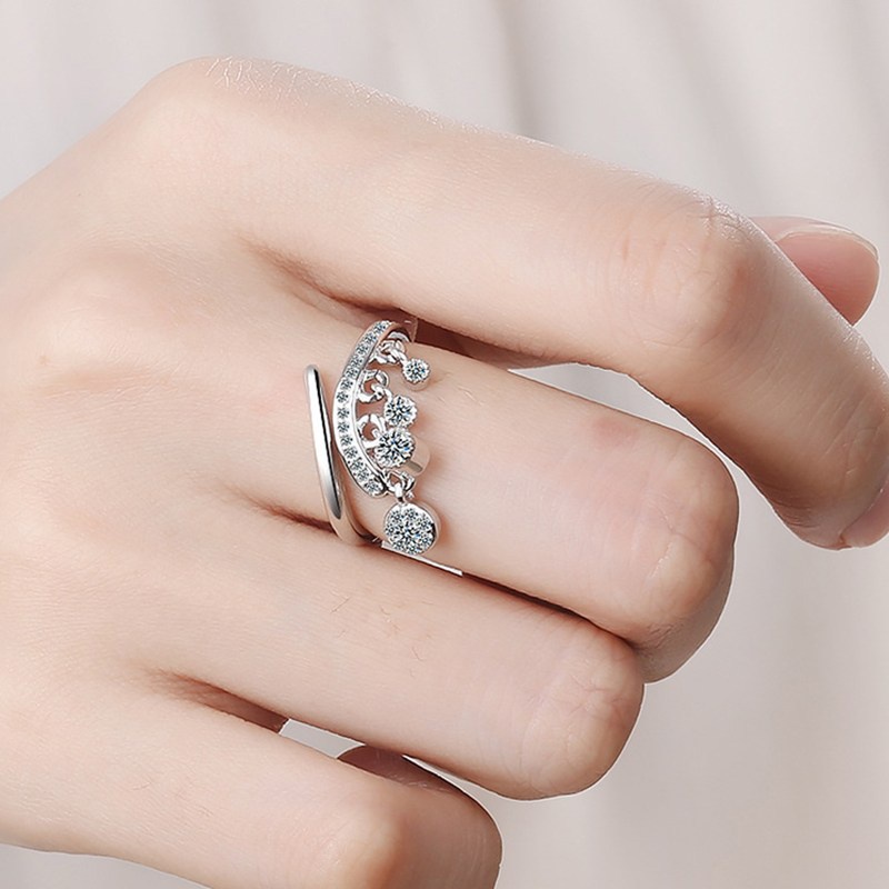 Mở cao cấp có thể điều chỉnh nhẫn theo phong cách Hàn Quốc thời trang nhẫn kim cương nữ nhẫn ngón trỏ