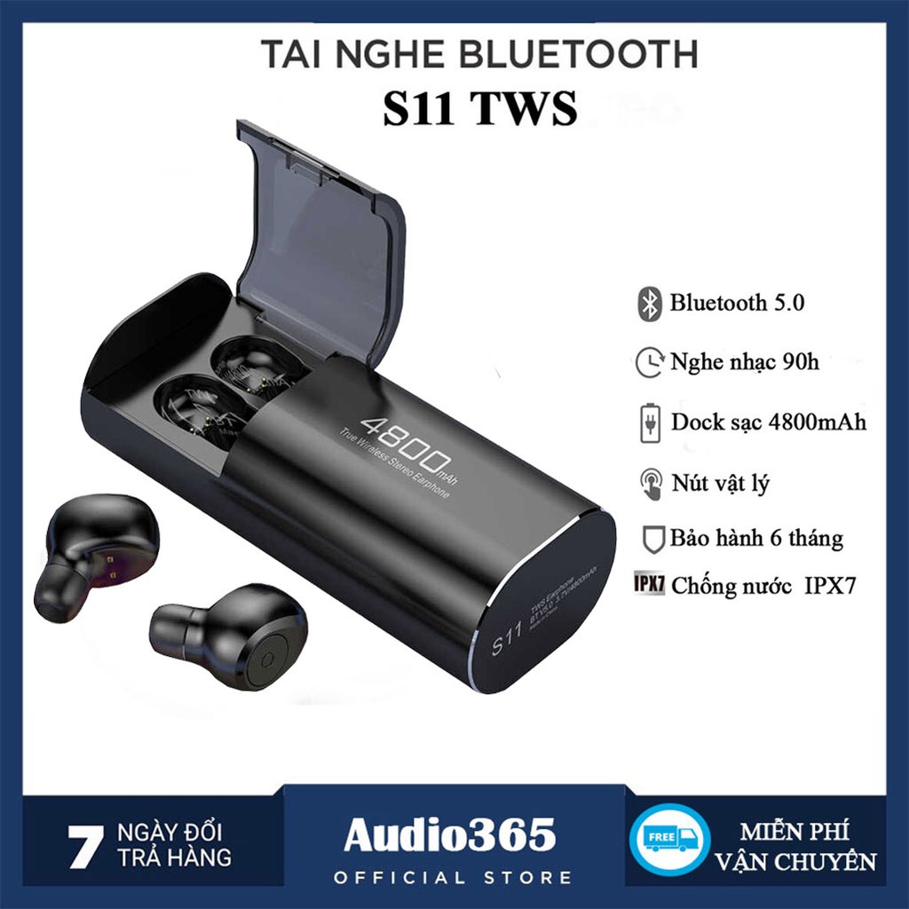 Tai nghe Bluetooth Kiêm Sạc Dự Phòng S11 TWS 4800mAh - Chống nước IPX7 - Nghe nhạc lên đến 90h