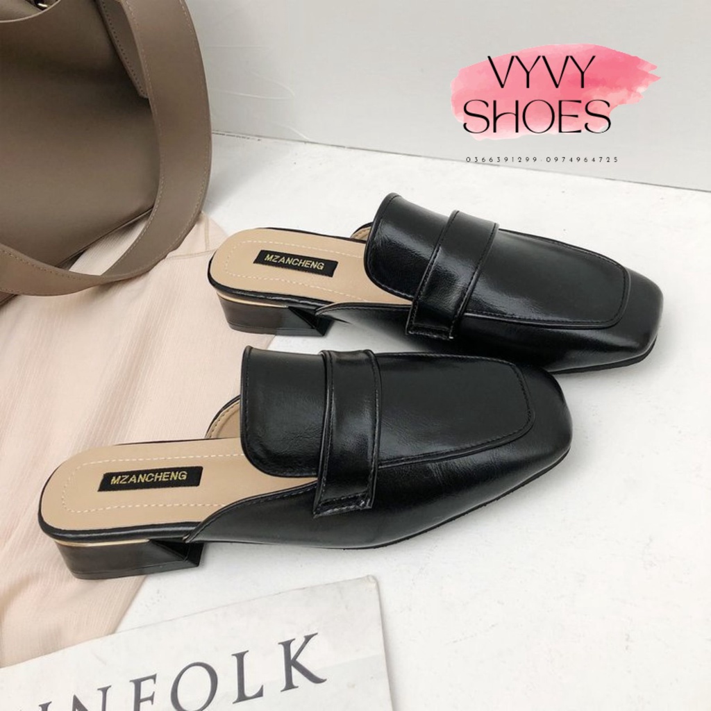 Giầy sục nữ mũi vuông phong cách da mềm cá tính VYVYSHOES19
