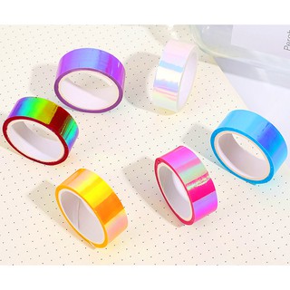 Băng keo washi tape màu hologram 6 màu trang trí bullet journal siêu xinh