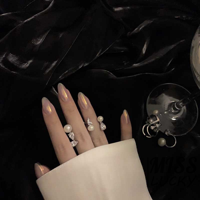 ❤Bộ 24 Móng Tay Giả Đính Ngọc Trai Màu Sắc Cá Tính