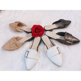 Giày nữ, sục nữ mũi nhọn, da mềm đế 3 cm - A14