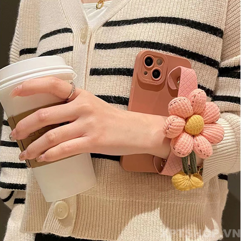 Ốp Điện Thoại Dẻo Họa Tiết Hoa Hướng Dương 3D Màu Hồng Có Dây Đeo Cho iPhone 14 Pro Max 13 Pro Max 12 Pro Max 11 Pro Max