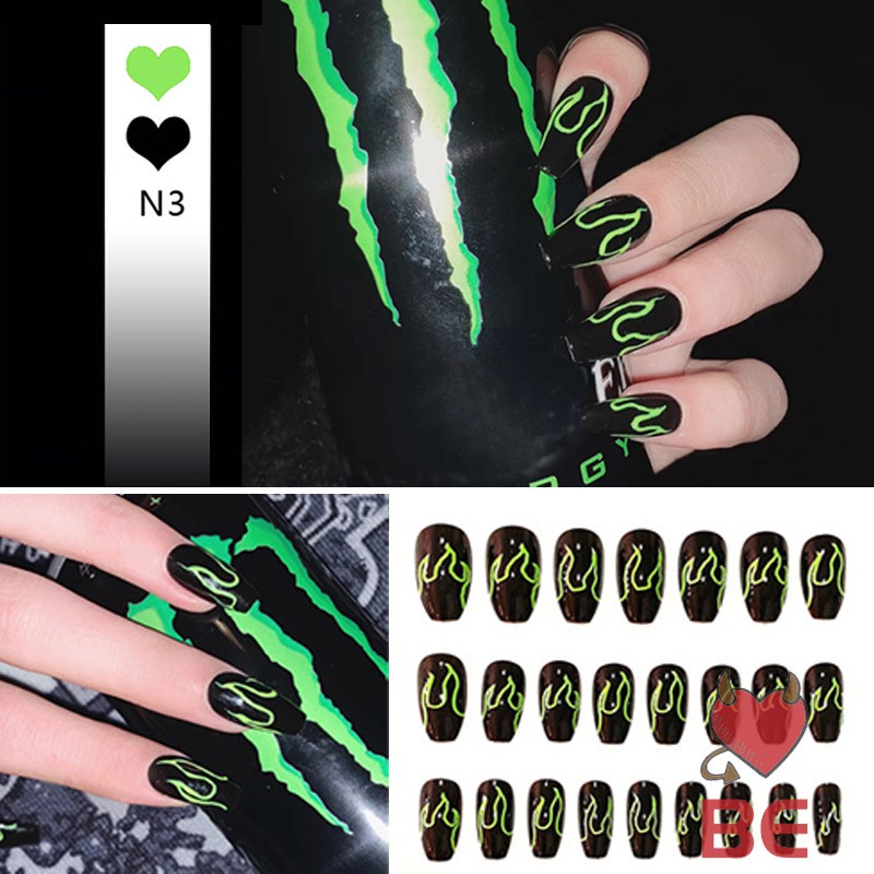 Set 24 móng tay giả họa tiết ngọn lửa cá tính chống thấm nước dễ tháo | BigBuy360 - bigbuy360.vn