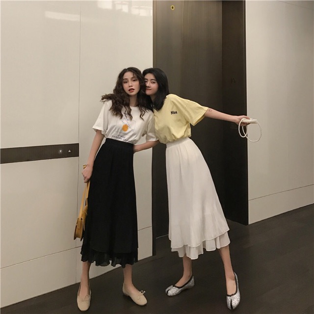 [Sẵn] Chân váy midi voan dài dập li hai tầng loại đẹp (có ảnh thật) | BigBuy360 - bigbuy360.vn