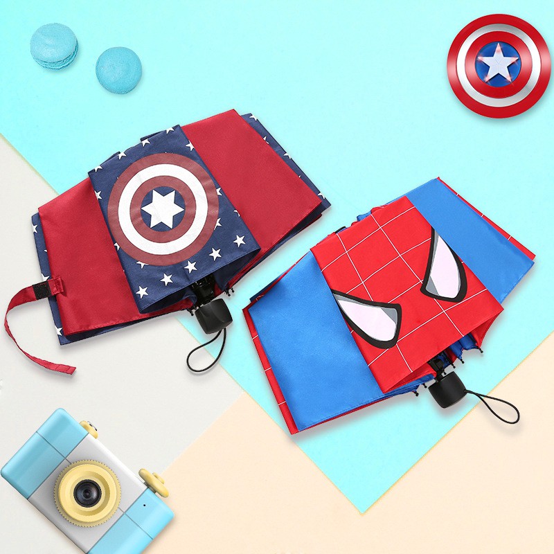 ♛Dù Gập Tự Động Siêu Nhẹ In Hình Hoạt Hình Avengers/Người Nhện/Captain America Cho Trẻ Em