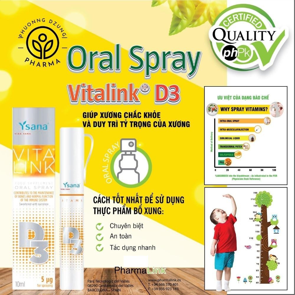 Oral Spray Vitalink D3 – Bổ sung Vitamin D3 dạng xịt cho bé, giúp hấp thụ canxi giảm vặn mình quấy khóc ( lọ 10ml)