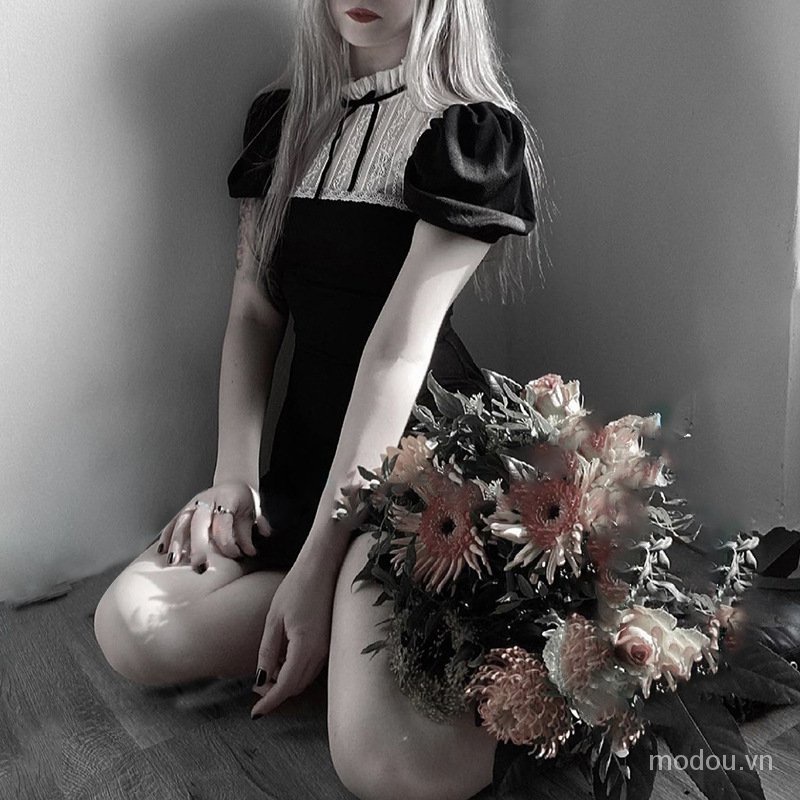 Đầm Mini Phối Ren Phong Cách Vintage Thanh Lịch Cho Nữ