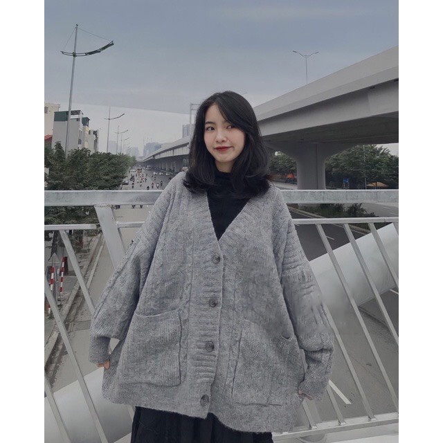 Áo khoác len cadigan nữ thừng, cardigan dày dặn fom rộng kiểu dáng Hàn Quốc
