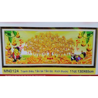 Tranh thêu chữ thập cây kim tiền Tấn tài tấn lộc thêu kín (chưa thêu) MN0124