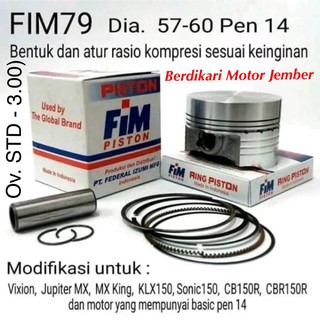 Bộ Pít Tông Fim79 Viixion MX Sonic KLX Chuyên Dụng Chất Lượng Phụ Kiện Chuyên Dụng Dành Cho Std - 300 Dia 57 57.5 58 58.5 59 59.5 60 pin 14