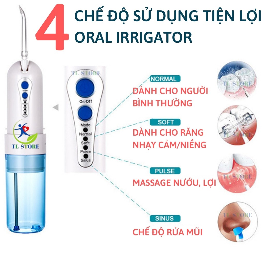 Máy tăm nước cầm tay chính hãng water flosser Oral Irrigator - Kèm túi đựng và 5 đầu xịt