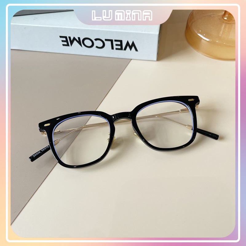 Kính giả cận thời trang nam nữ cao cấp dáng vuông Unisex gọng kim loại mảnh cá tính chống tia UV bảo vệ mắt LUMINA 089