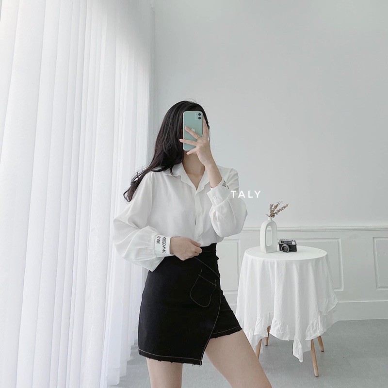 ÁO SƠ MI TRẮNG CHỮ BO TAY FROM BASIC DỄ MIX ĐỒ MS14100