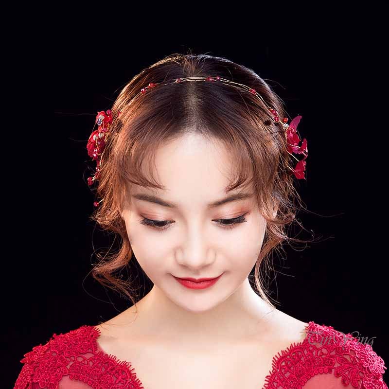 Băng đô cài tóc GETNOIVAS hình lá cây bằng hợp kim màu đỏ thời trang cho cô dâu