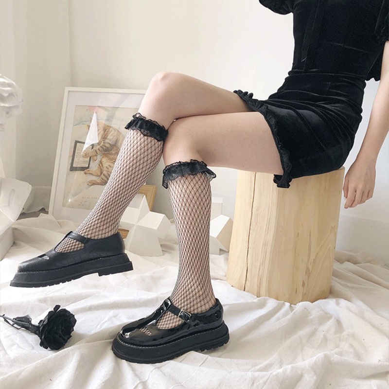 Xixi Tất Lưới Nhỏ Viền Ren Phong Cách Harajuku Ngọt Ngào Cho Nữ
