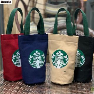 Túi Vải Đựng Bình Nước Hình Trụ In Logo Starbucks Phong Cách Nhật Bản