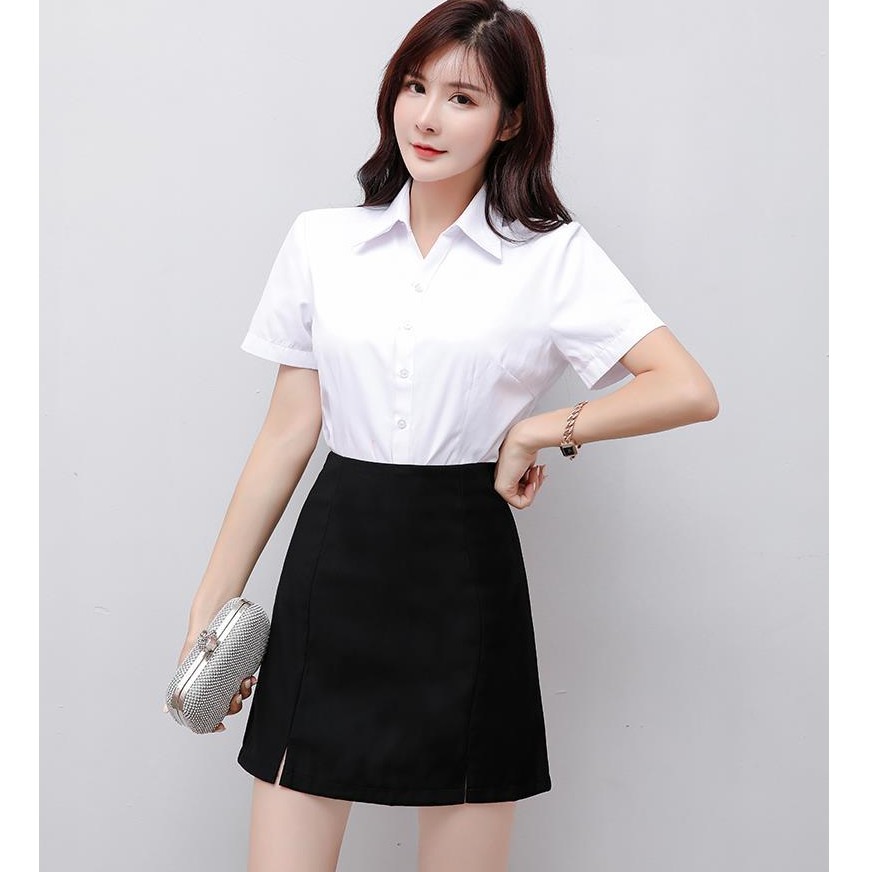 Váy chữ A ngắn xẻ hai đùi trước màu đen CRCAV17 | BigBuy360 - bigbuy360.vn