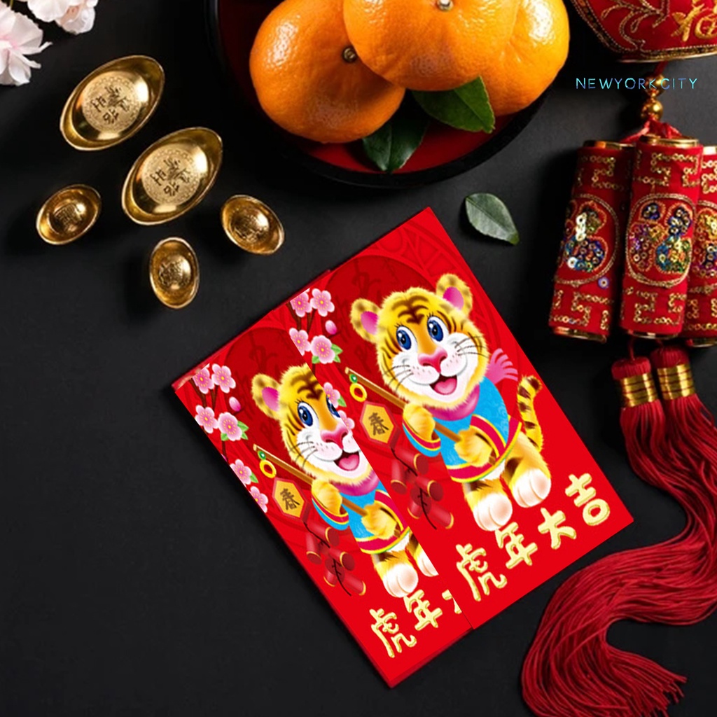 Set 12 túi đựng tiền giấy họa tiết hổ dễ thương cho lễ hội mùa xuân năm mới 2022