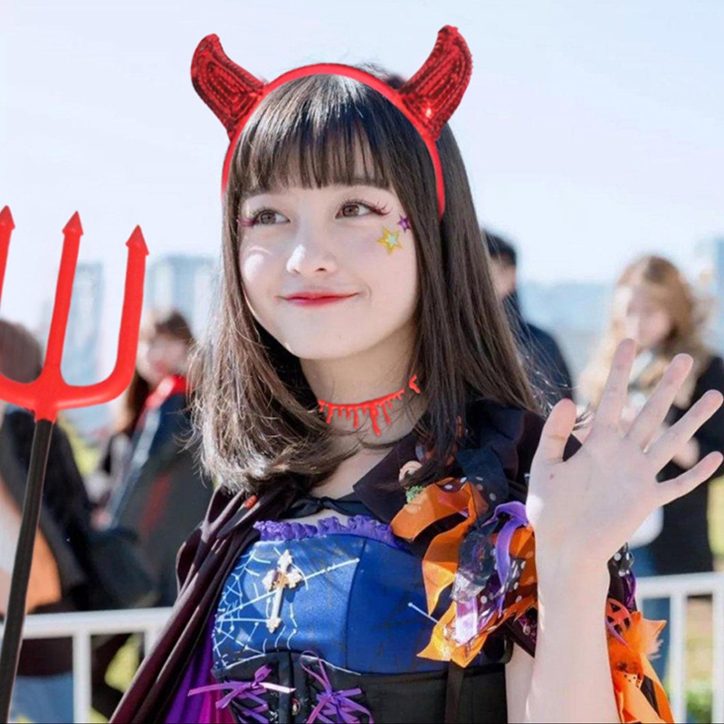 Băng Đô Cài Tóc Hình Sừng Quỷ Hoạt Hình Dành Cho Nữ Dự Tiệc Hóa Trang