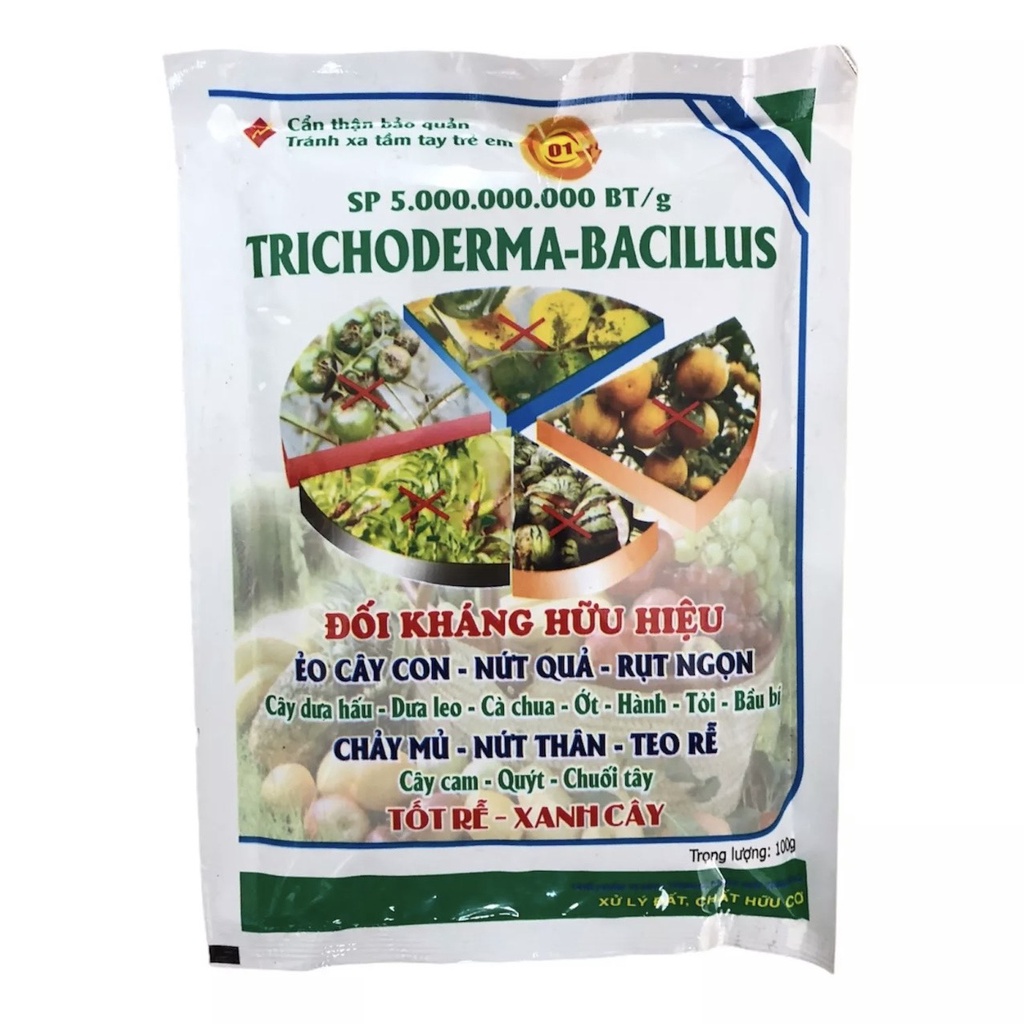 CHẾ PHẨM TRICHODERMA - BACILLUS GÓI 100G NẤM ĐỐI KHÁNG CHỐNG THỐI RỄ,TẠO MÙN ĐẤT ,TRỊ NẤM ,THOÁT RỄ