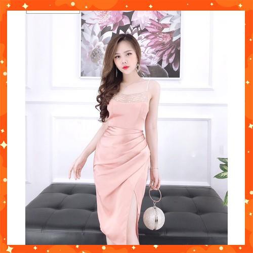 ( ĐỒ NỮ ĐẸP ) ĐẦM 2 DÂY PHỐI LƯỚI CỔ KẾT HẠT