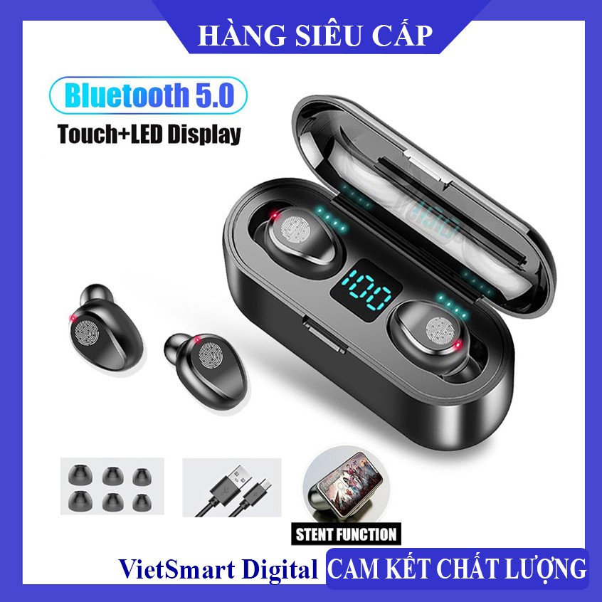 Tai Nghe Bluetooth, Tai Nghe Không Dây AMOI F9 TWS 5.0 9D, Cảm Ứng Chạm, Chống Nước, Chống Ồn Phiên Bản Quốc Tế 2021