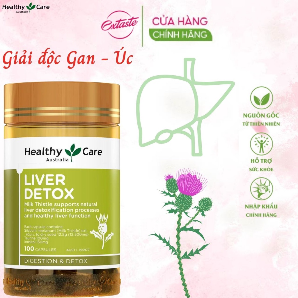 Giải độc Gan Úc Healthy Care Liver Detox 100 Viên Tăng cường chức năng Gan Extaste