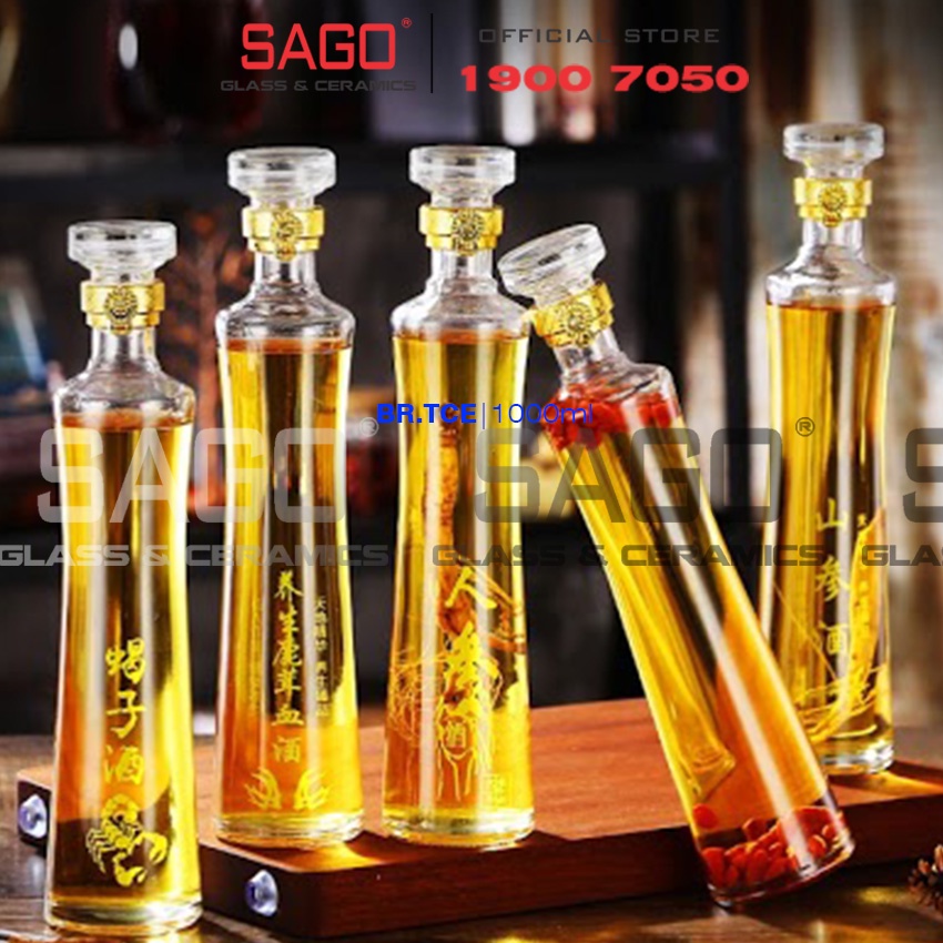 Bình Thủy Tinh Tròn Eo Cao Nắp Thủy tinh 500ml , 1000ml | Tùy chọn Dung Tích