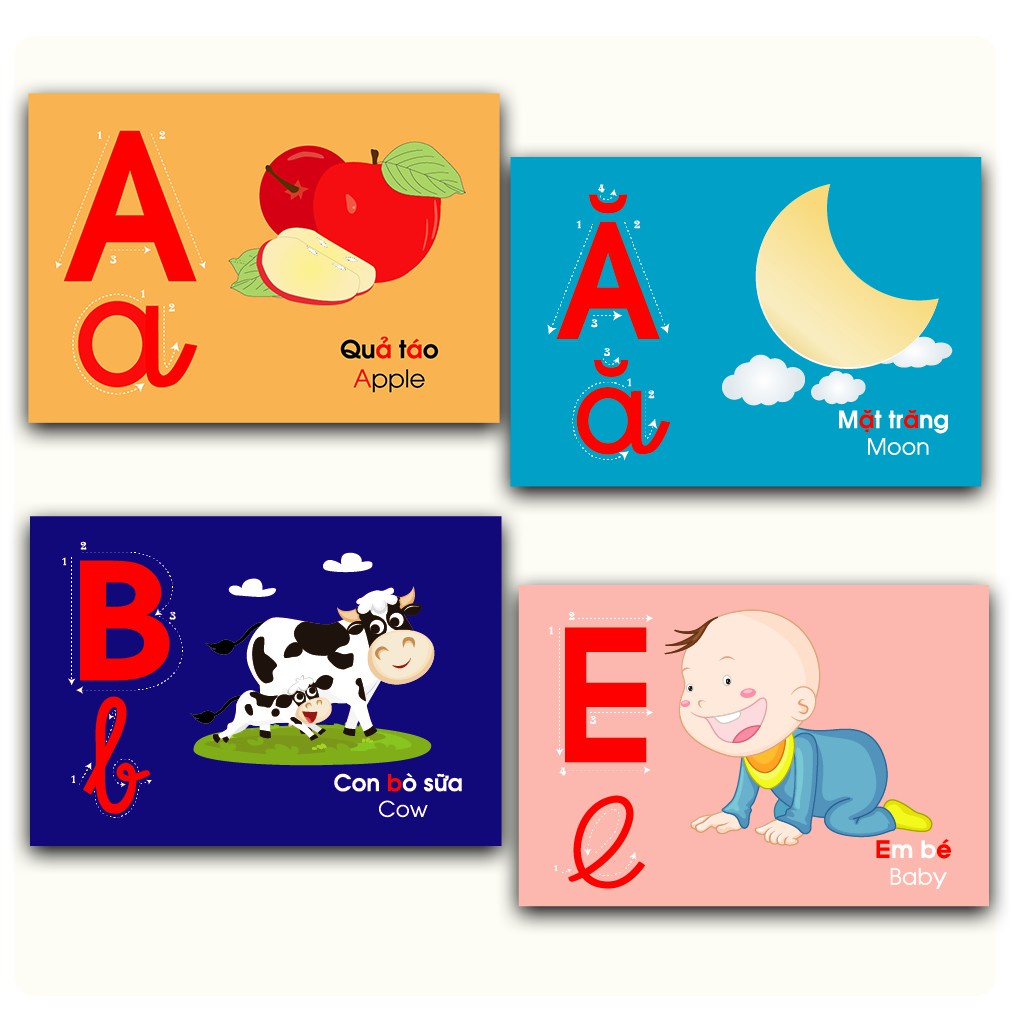 Sách - Thẻ Học Tô Màu Nhận Biết Chữ Cái Tiếng Việt ABC Và Chữ Số 123 - Thẻ in 2 Mặt, Kích Thước 11 x 16 cm ap