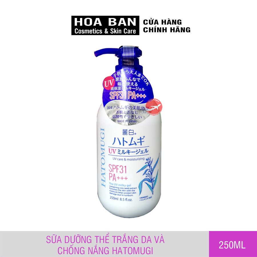 Sữa Dưỡng Thể Chống Nắng Reihaku Hatomugi SPF31 PA+++ UV Care &amp; Moisturizing Milky Gel 250ml