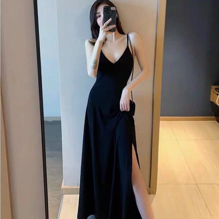 Đầm Dài Hai Dây - Đầm Maxi Xẻ Tà Màu Đen - Mila Store | BigBuy360 - bigbuy360.vn