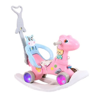 Ngựa bập bênh kiêm xe chòi chân cho bé (có nhạc + bánh xe + đệm lót)