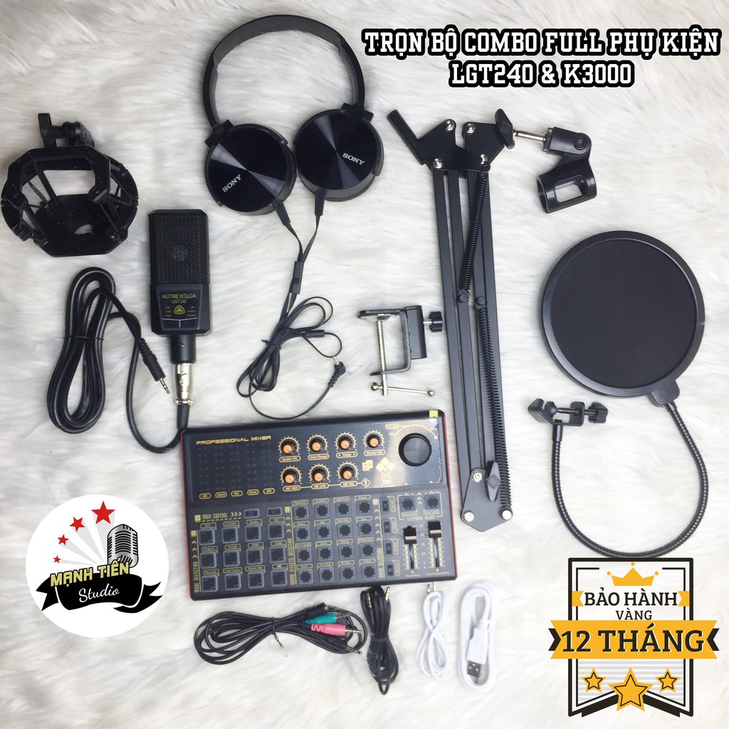 [tặng full phụ kiện] trọn bộ combo micro LGT240 + sound card K3000 + full phụ kiện livestream karaoke thu âm bảo hành 12