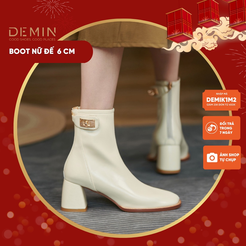 Giày Bốt Cổ Cao DEMIN Bốt Da Cao Cấp 6 cm Khóa Kéo Sau - KBS053
