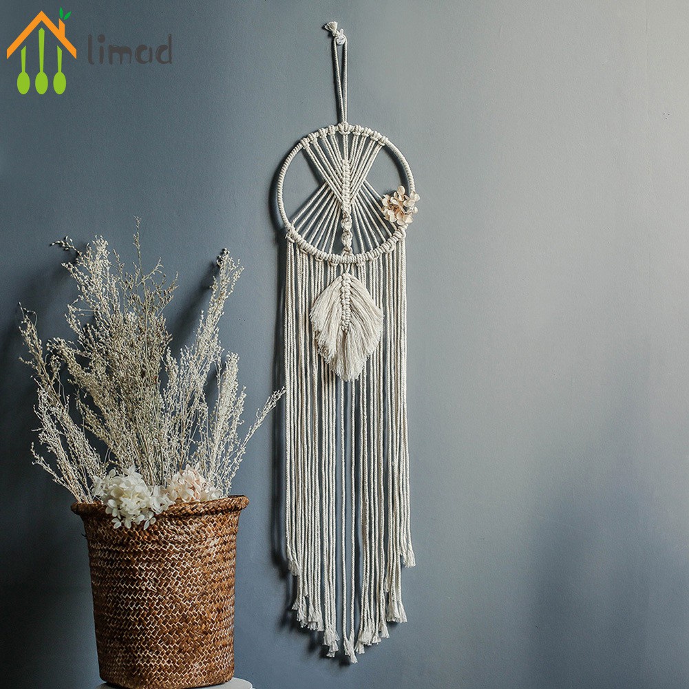 Dream Catcher Dệt Tay Phối Tua Rua Phong Cách Boho Trang Trí Nhà Cửa