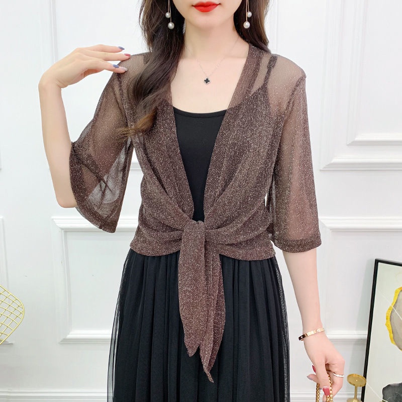 Áo Khoác Cardigan Mỏng Chống Nắng Dáng Ngắn Phối Đầm Dây Thời Trang Sành Điệu#8.17