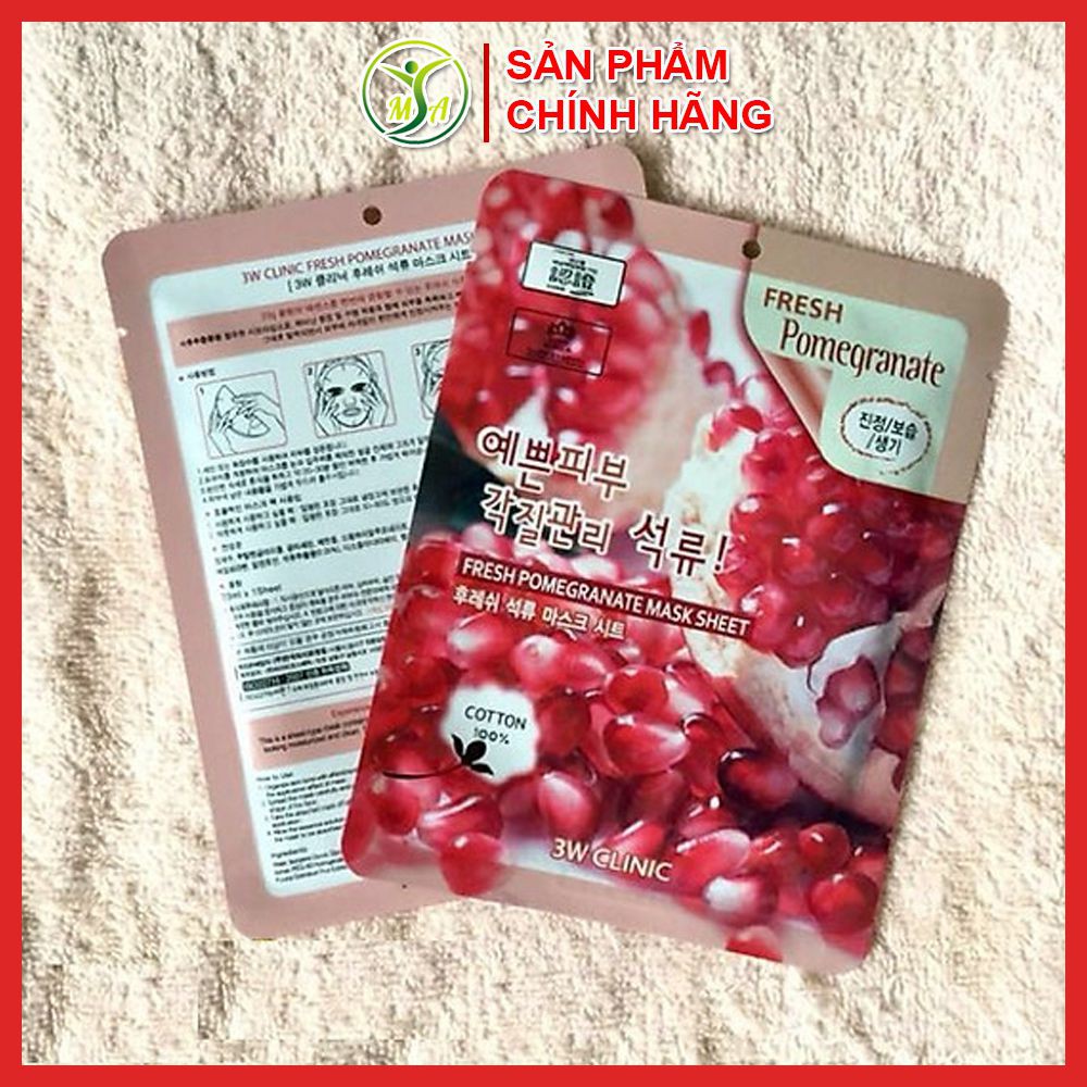 [CHÍNH HÃNG] Combo 10 mặt nạ giấy dưỡng da lựu đỏ 3W Clinic Pomegranate Mask Sheet - mẫu mới nhất năm 2020