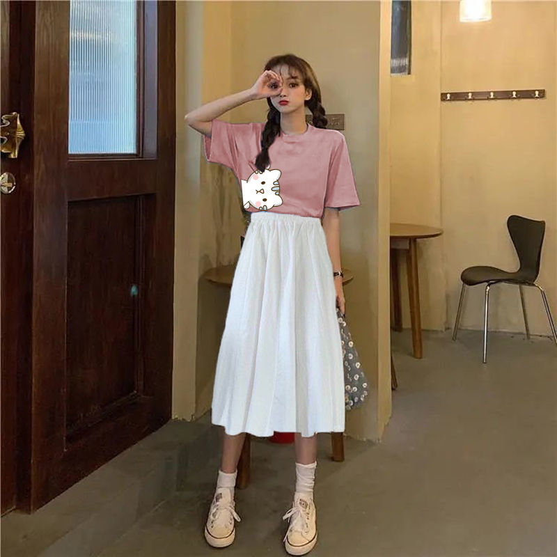 Single / Two Piece Summer Suit Skirt Female Fashion Foreign Style Student Korean Loose and Versatile Dress Two Piece Skirt